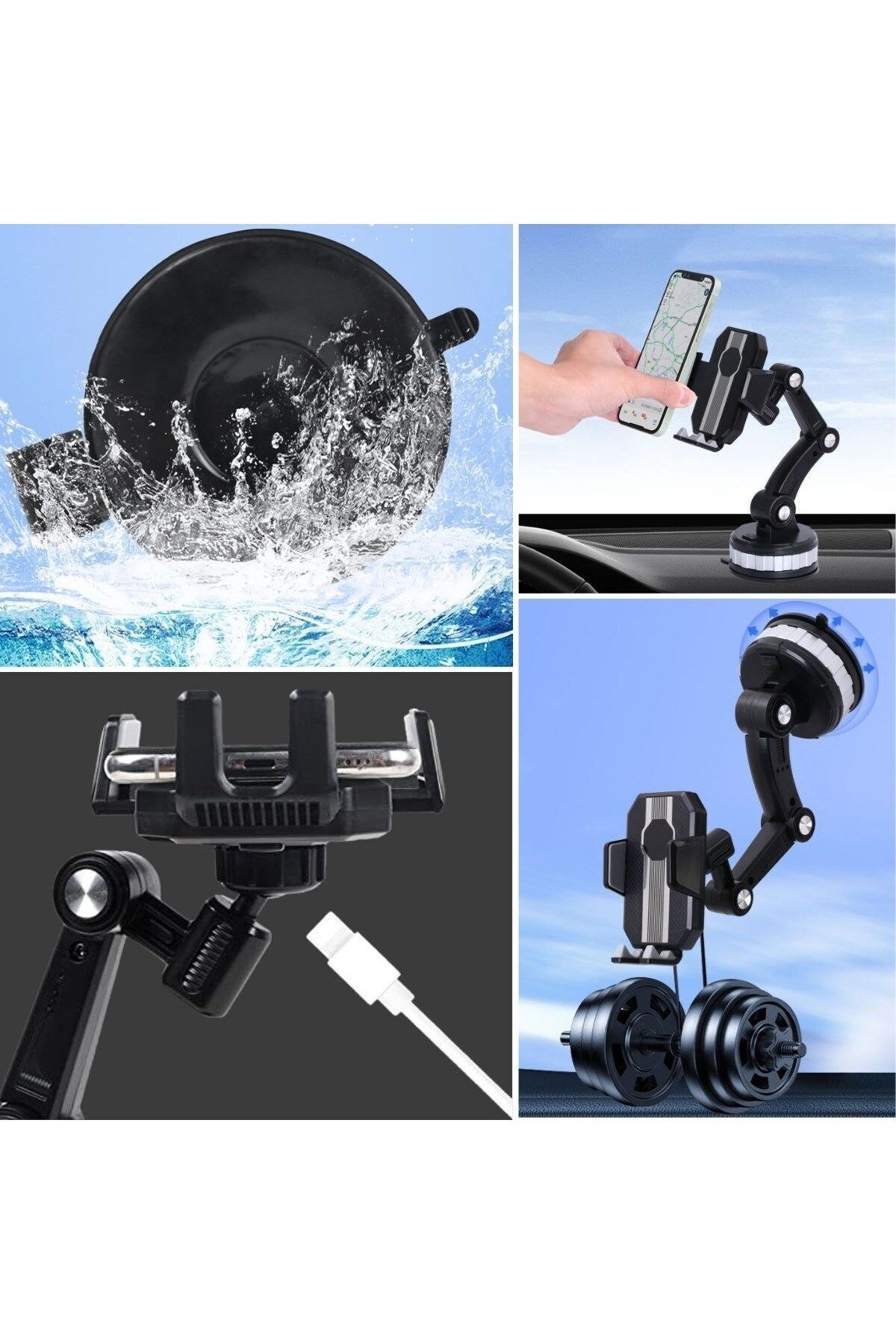 Jel Vantuzlu Cama Takılabilen Güçlü 360 Derece Dönebilen Ayarlanabilir Araç Içi Vantuzlu