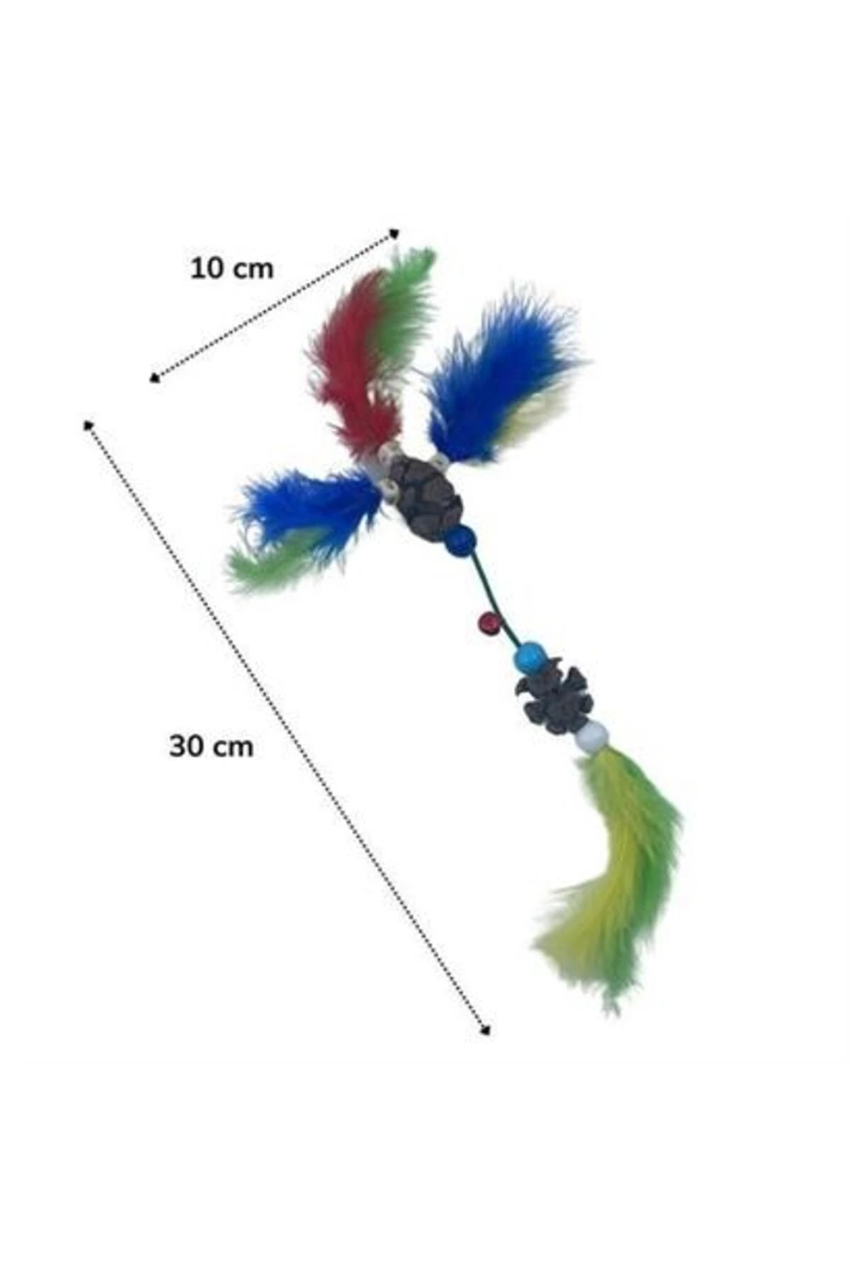 roichil® Tüylü Tahta Boncuklu Zilli Kedi Oyuncağı Çok Renkli Kedi Oyuncak