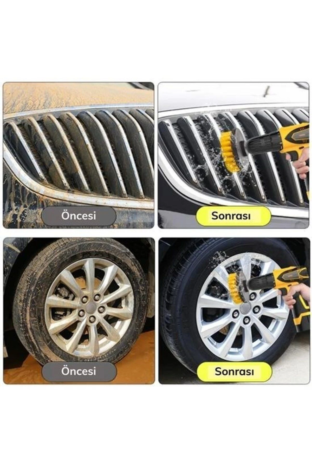 3lü Matkap Ucu Banyo Küvet Duşakabin Araba Tekerliği Koltuk Yıkama Temizleme Fırçası Seti