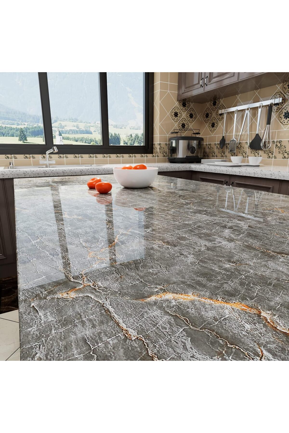 Mermer Desenli Sticker Folyo Koyu Gri 60CM*5MT