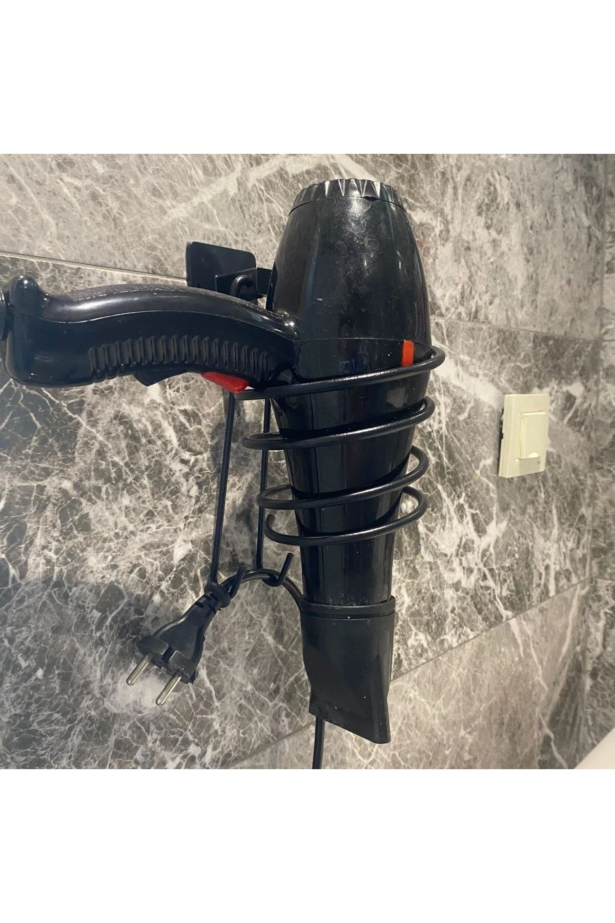 Kendiliğinden Yapışkanlı Siyah Paslanmaz Metal Fön Makinesi Askısı Saç Kurutma Makinesi Tutacağı