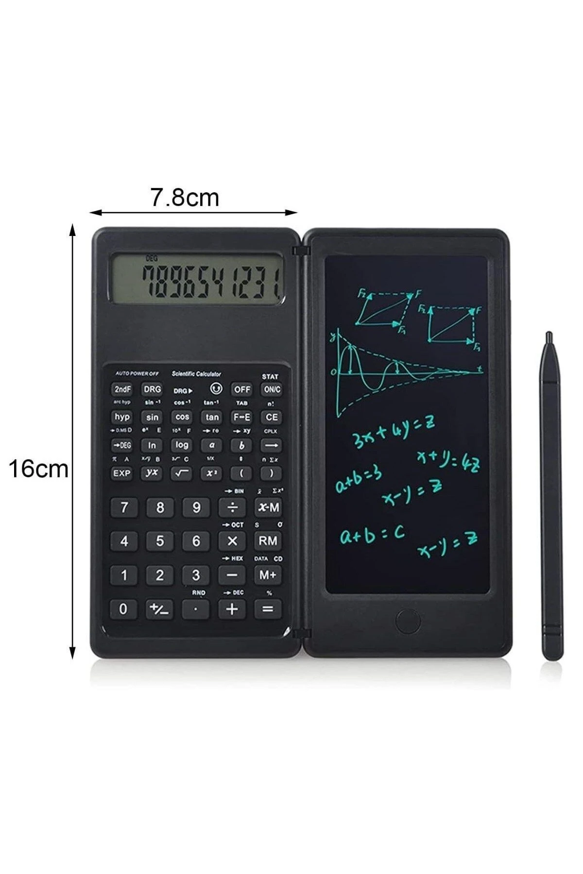 Silinebilir LCD Yazı Tabletli,Kalemli Katlanabilir Bilimsel Hesap Makinesi
