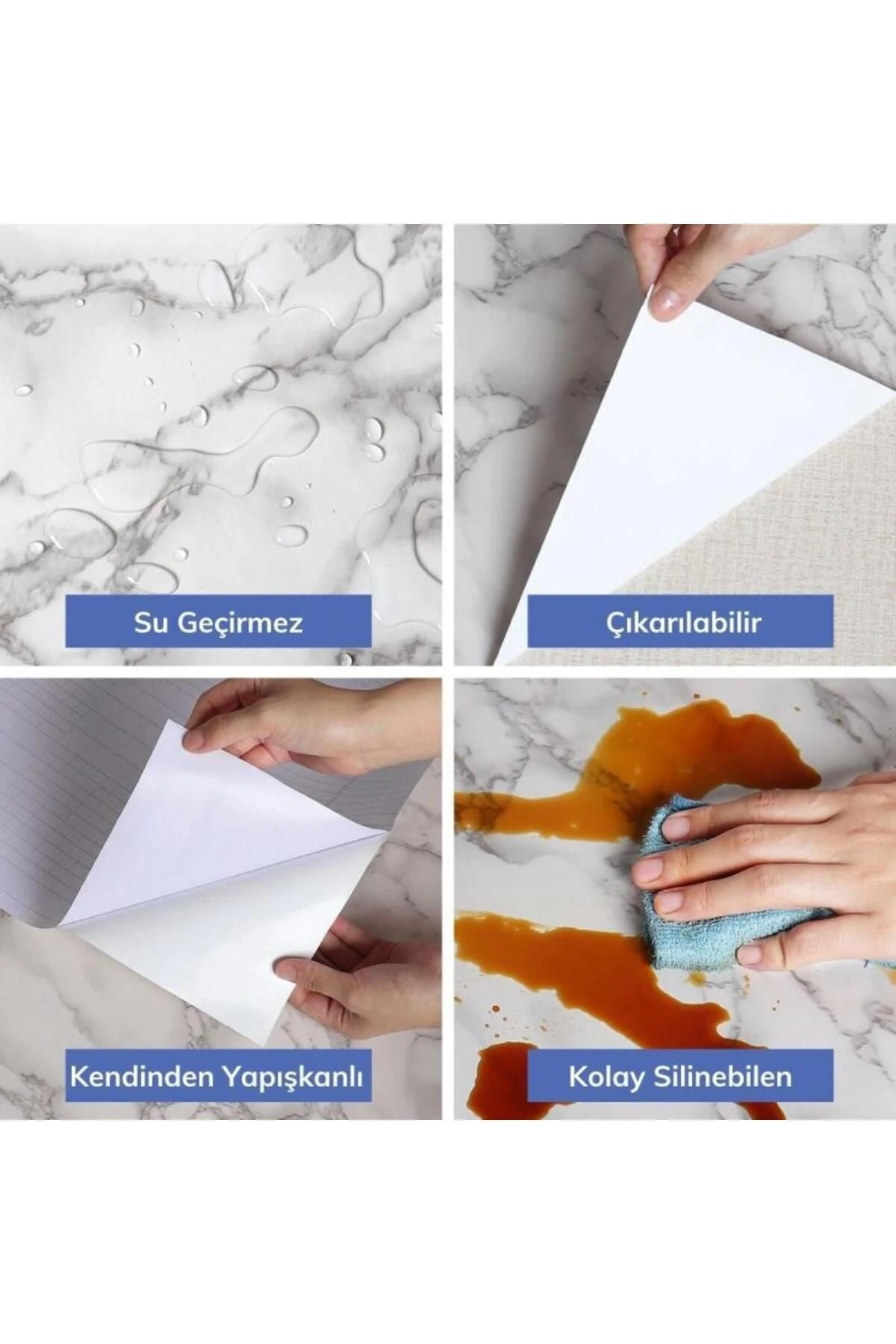 5m x 60 cm Mermer Desenli Masa Tezgah Mutfak Su Geçirmez Yapışkanlı Folyo Sticker Beyaz