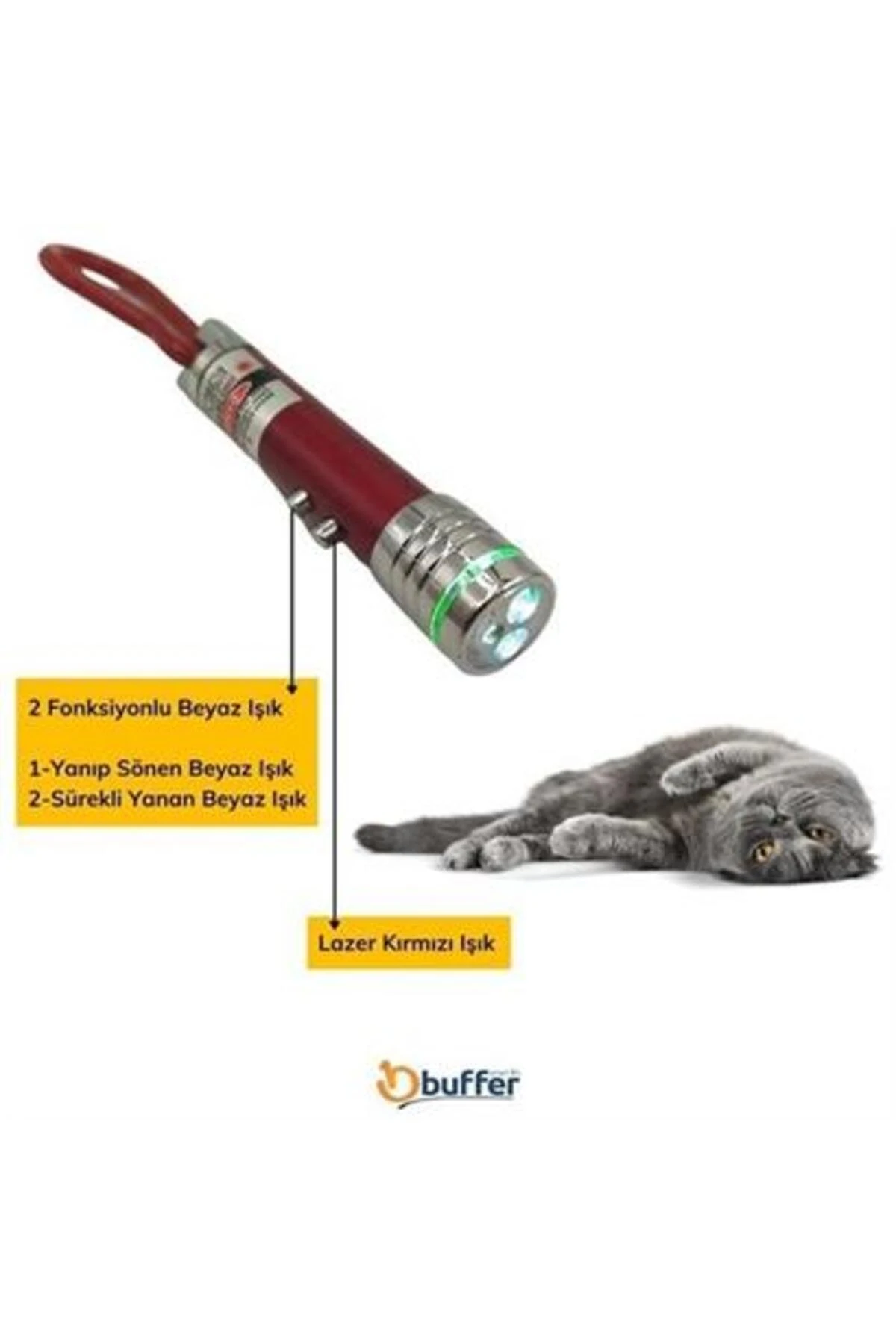 roichil® 3 Fonksiyonlu Kırmızı Beyaz Işıklı Led Lazer Kedi Köpek Oyuncak Anahtarlık