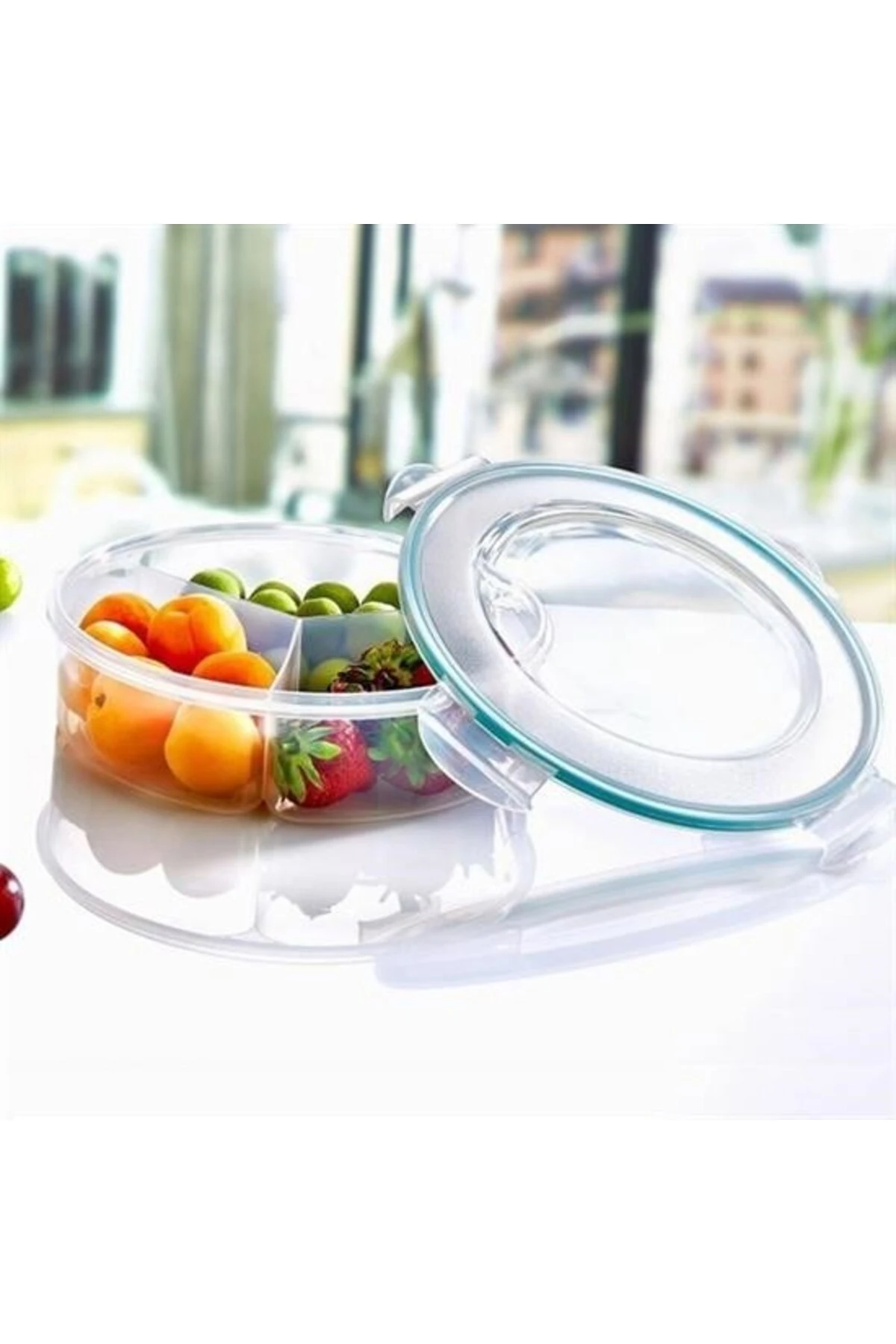 ® 3 Bölmeli Sızdırmaz Contalı Kilitli Kapaklı 1,35 Litre yuvarlak Erzak Saklama Kabı LC-500