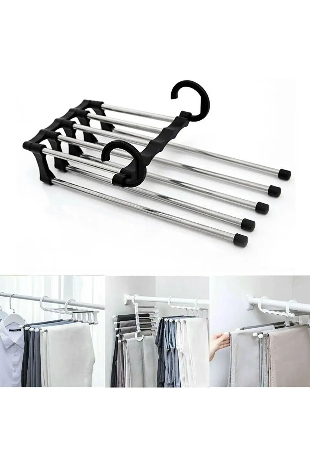 Kullanışlı Dolap İçi Pantolon Kravat Şal Askı Sistemi Düzenleyici Katmanlı Askılık Organizer