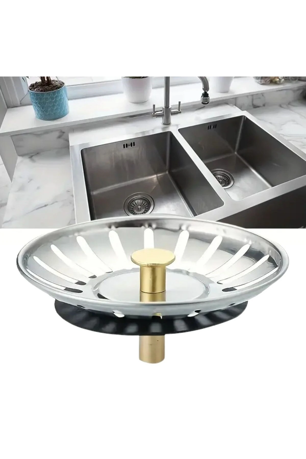 ® Paslanmaz Çelik Mutfak Evye Lavabo Süzgeci Lavabo Gideri Atık Gıda Tıpası