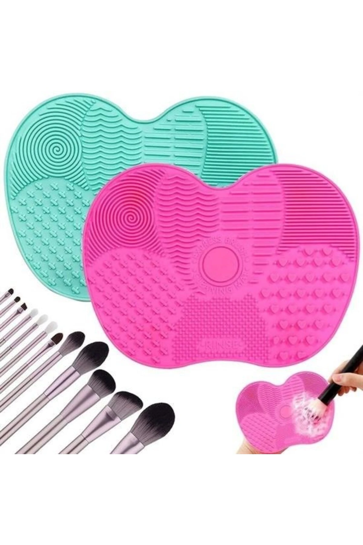 ® Pratik Kolay Makyaj Fırçası Temizleme Matı Aparatı Aleti Küçük