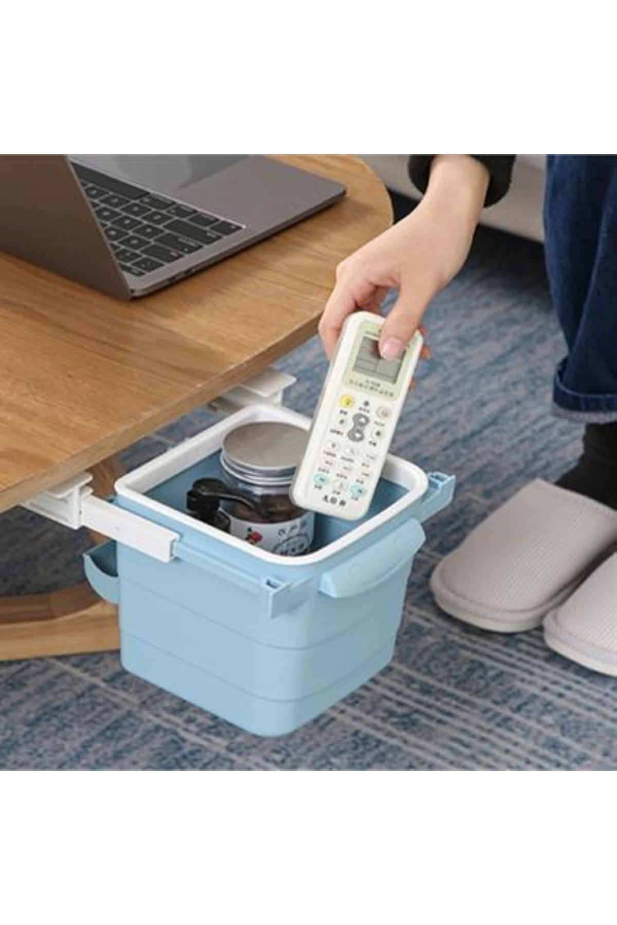 roichil® Mini Masa Çöp Kovası Plastik Tezgah Altı Geri Çekilebilir Yapışkanlı Görünmez Bölme Pratik