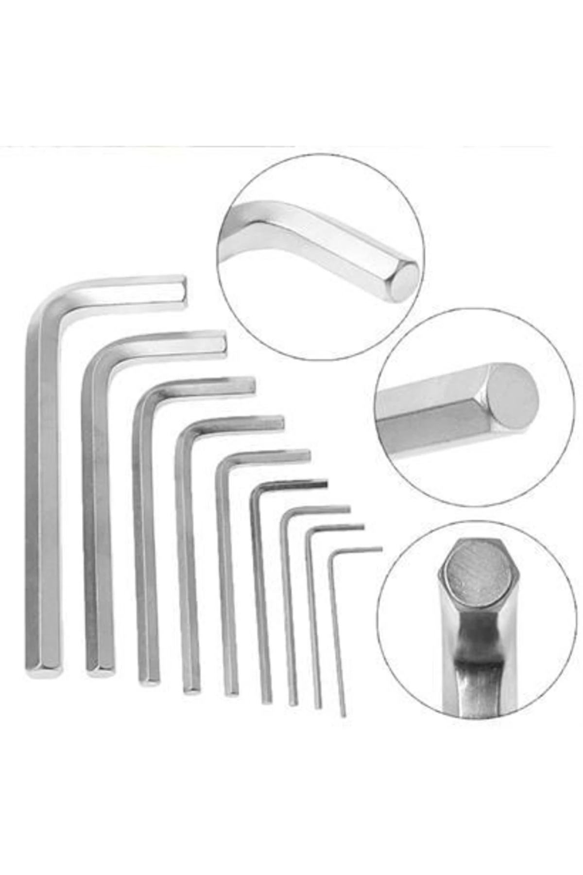 10 Parça Çelik Alyan Seti Kısa Düz Köşe Alyan Anahtar Takımı