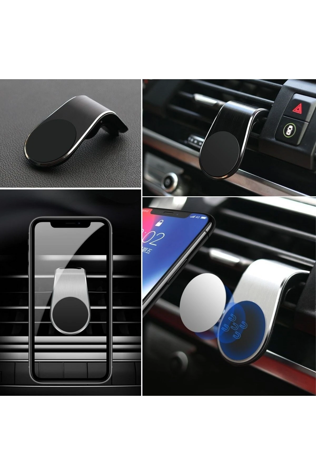 Havalanndırma Izgarasına Takılabilen Mandallı Mıknatıslı Oto Araç Içi Manyetik Telefon Tutucu