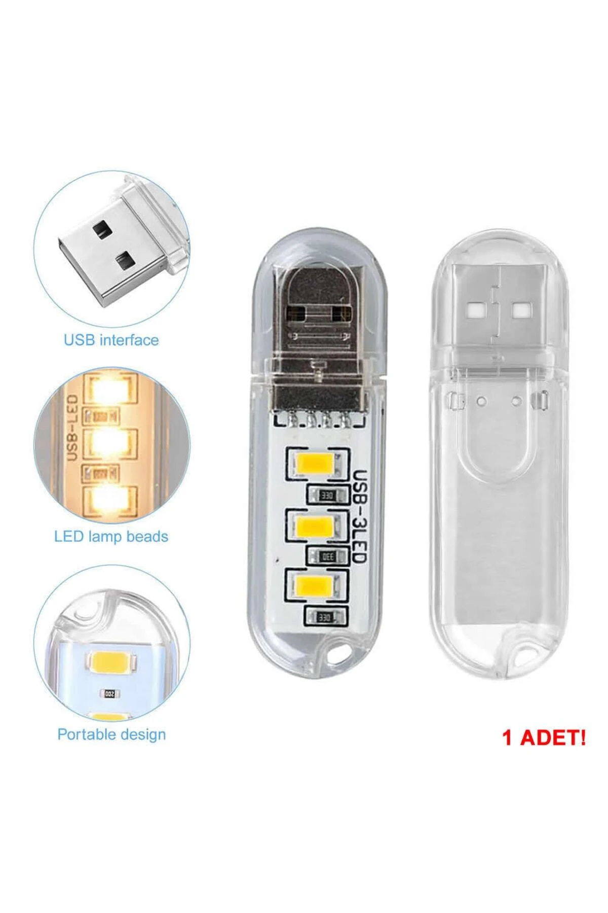 Mini Usb Led Lamba 5730 Smd 3 Led Anahtarlık Portatif Taşınabilir Gece Lambası
