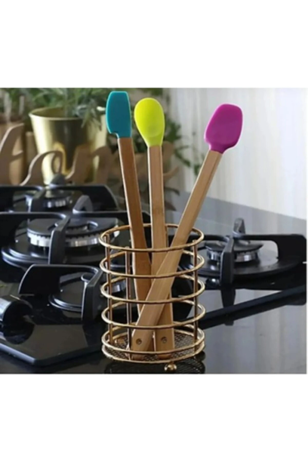 Silikon Uçlu Isıya Dayanıklı Bambu Spatula 3'lü Set