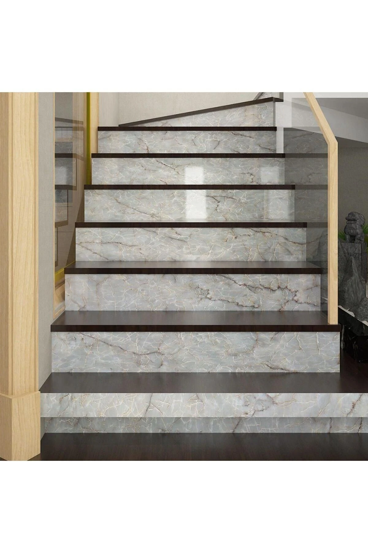 5m x 60 cm Mermer Desenli Masa Tezgah Mutfak Su Geçirmez Yapışkanlı Folyo Sticker Beyaz