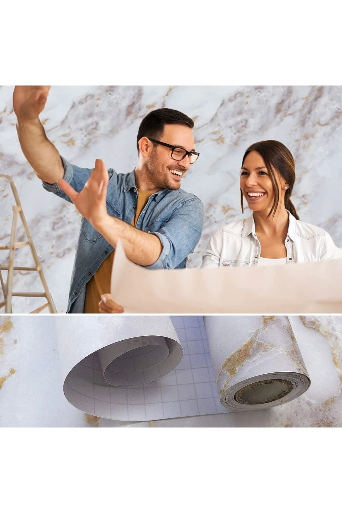 5 X 60 Mermer Desenli Masa Tezgah Mutfak Su Geçirmez Yapışkanlı Folyo