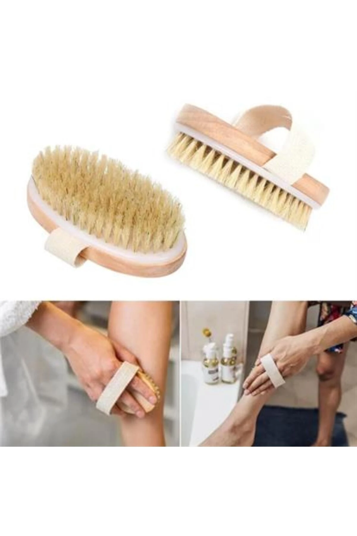 Doğal At Kılı Selülit Karşıtı Sapı Çıkabilen Ahşap Banyo Fırçası