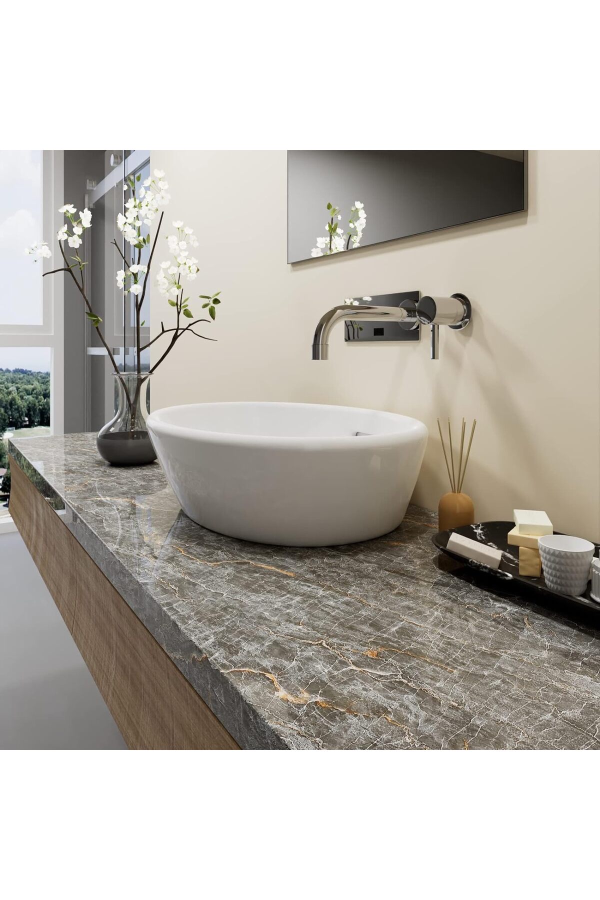 Mermer Desenli Sticker Folyo Koyu Gri 60CM*5MT