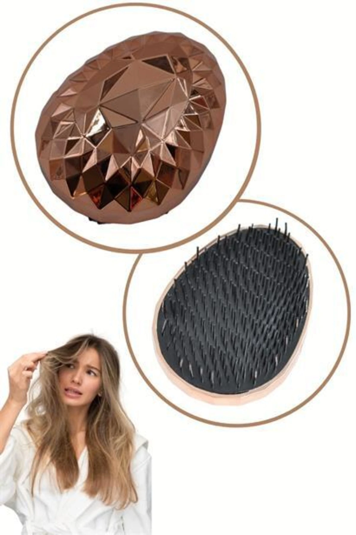 roichil® Rose Gold Saç Düzleştirici Tarak Geniş Aralıklı her Saç Tipine Uygun Fırçalı Saç Düzleştiric