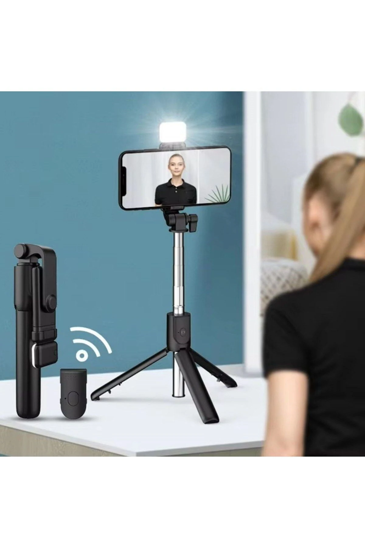 Kendiliğinden LED Işıklı Kumandalı Uzayabilen Selfie Çubuğu,Masa Üstü Tripod