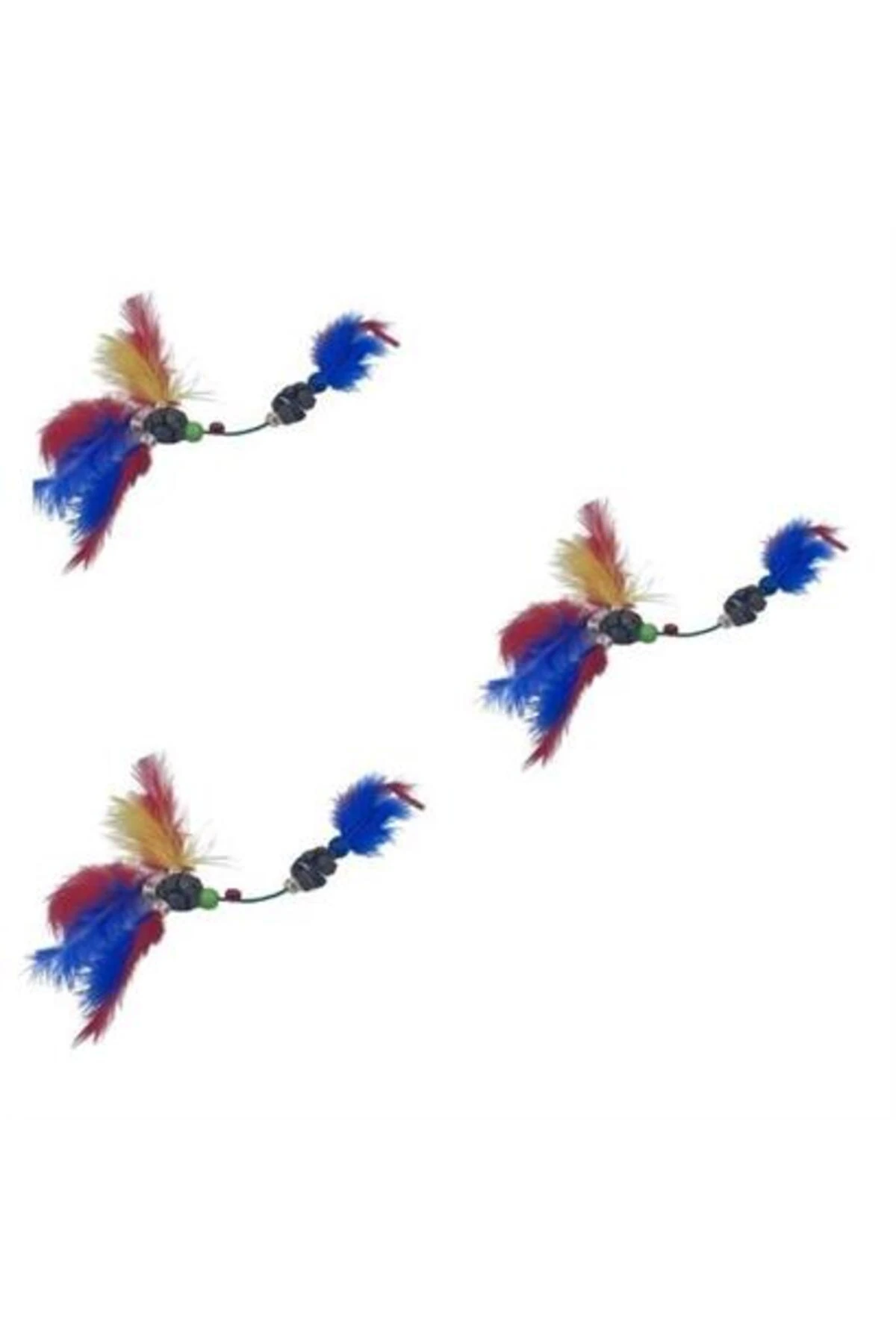 roichil® Tüylü Tahta Boncuklu Zilli Kedi Oyuncağı Çok Renkli Kedi Oyuncak