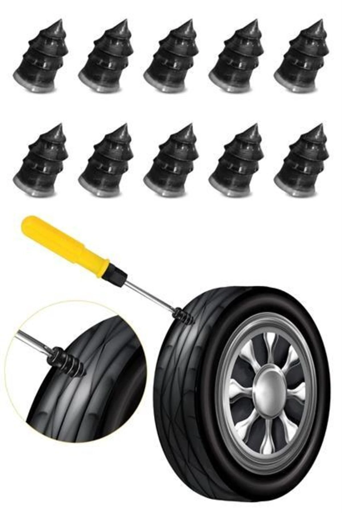 roichil® 10 Adet Çok Amaçlı Kolay Kullanılabilir Araba Lastiği Tamir Kauçuğu