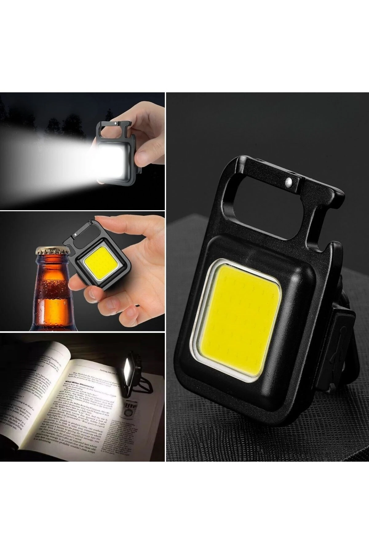 Led Anahtarlıklı El Feneri Şişe Açacağı Usb’li Şarj Edilebilir Cep Boy Cob Led Mıknatıslı