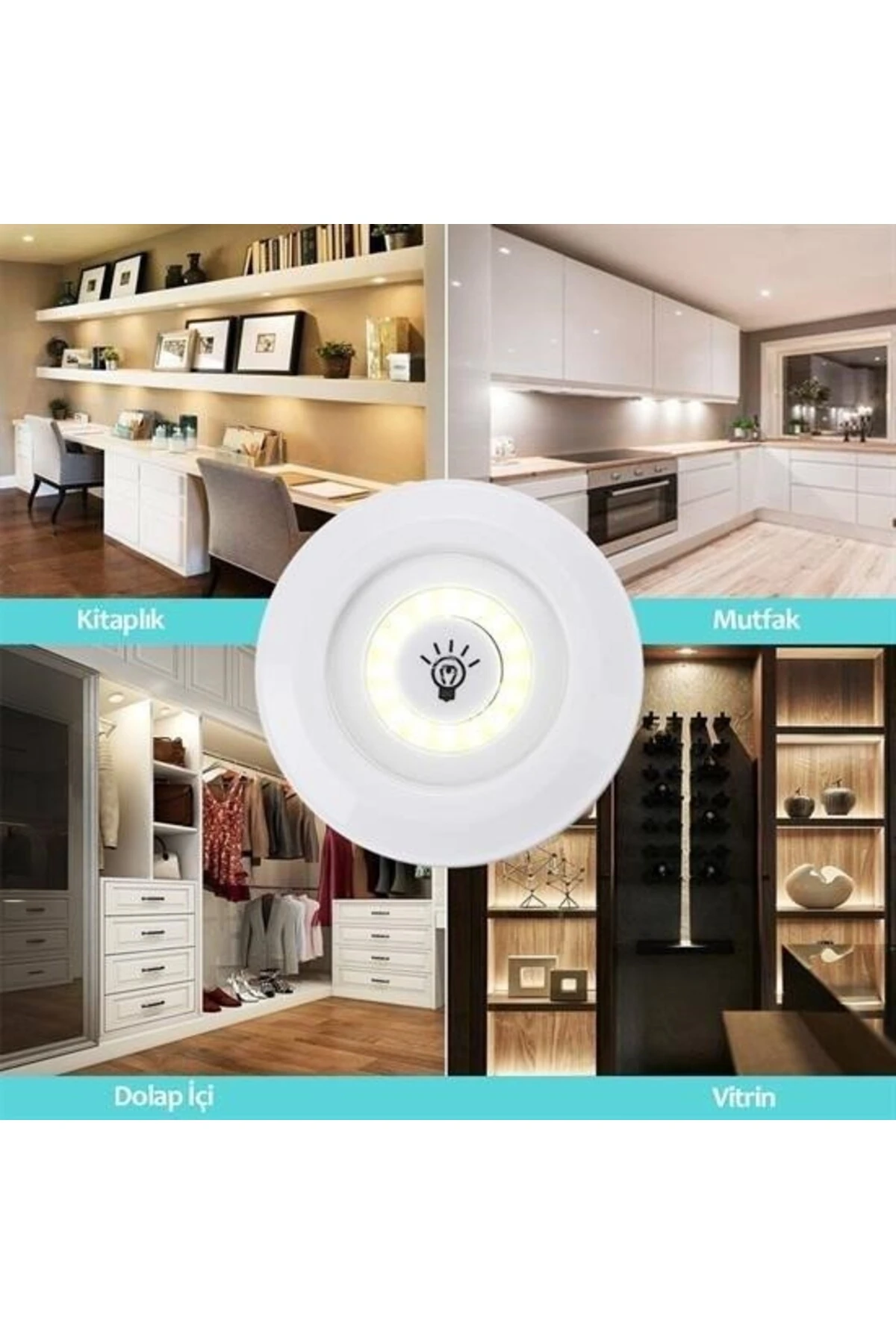 ® 3lü Uzaktan Kumandalı Pilli Yapışkanlı Kablosuz Led Spot Lambalar