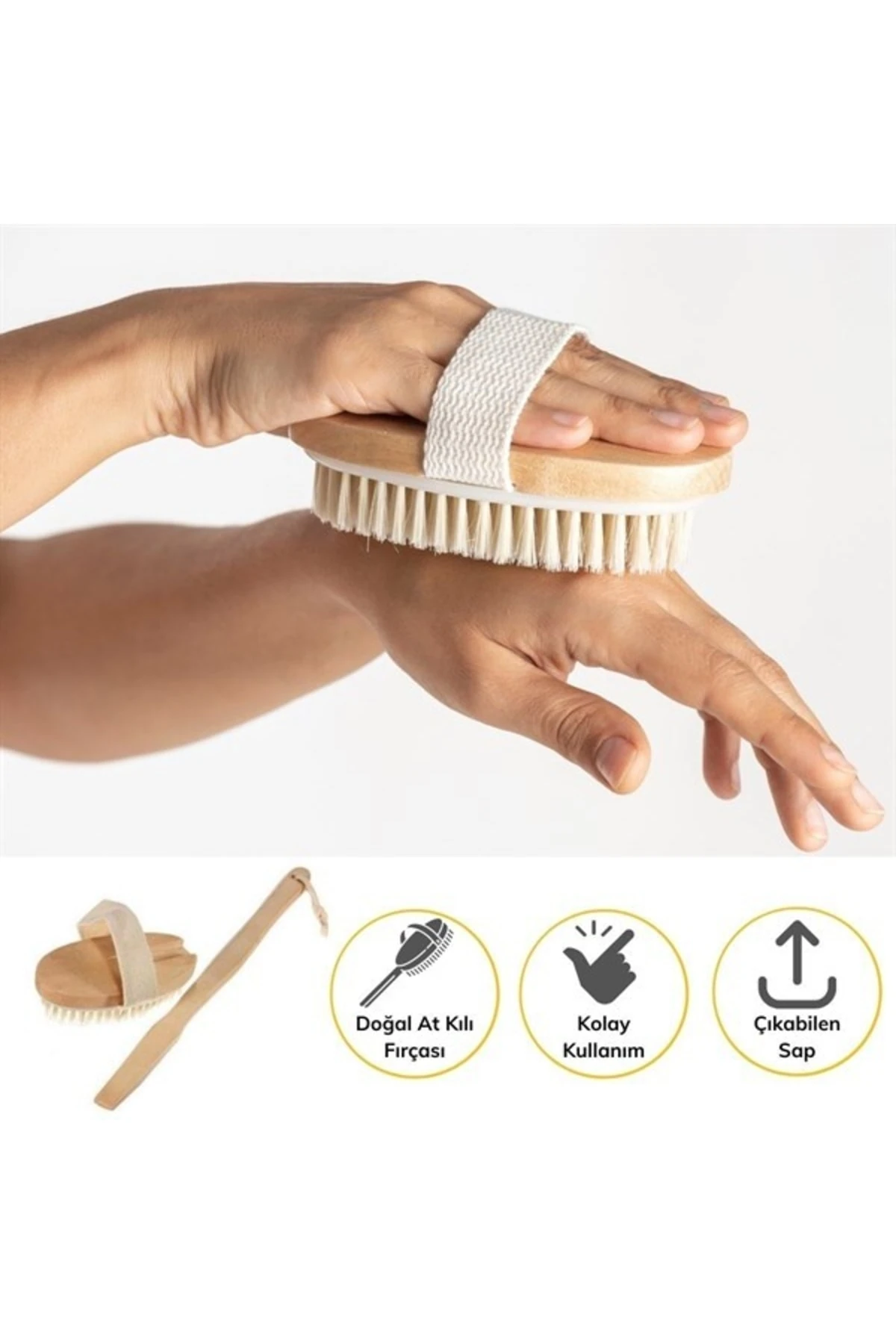 At Kılı Selülit Karşıtı Sapı Çıkabilen Ahşap Banyo Fırçası