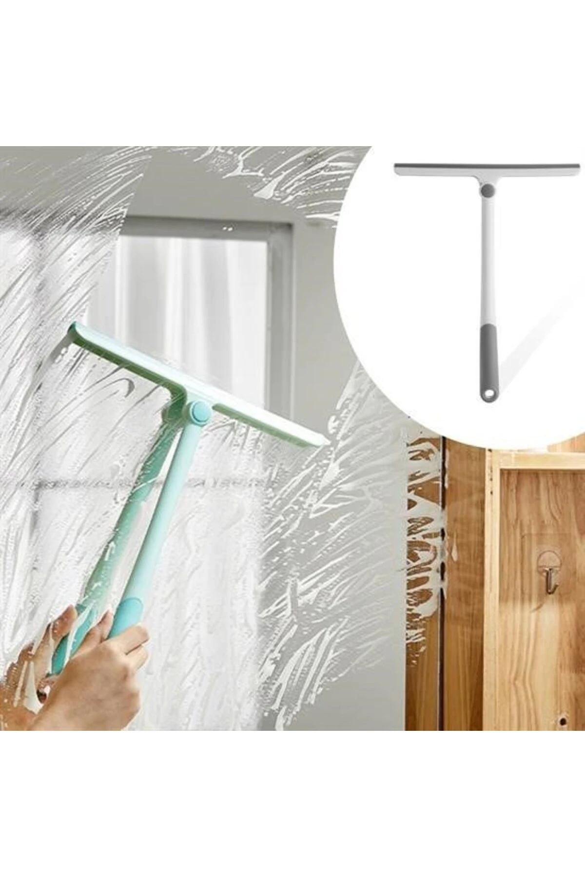 ® 360 Derece Döner Başlıklı Cam Sil Çok Amaçlı Pratik Cam Ayna Fayans Silme Aparatı