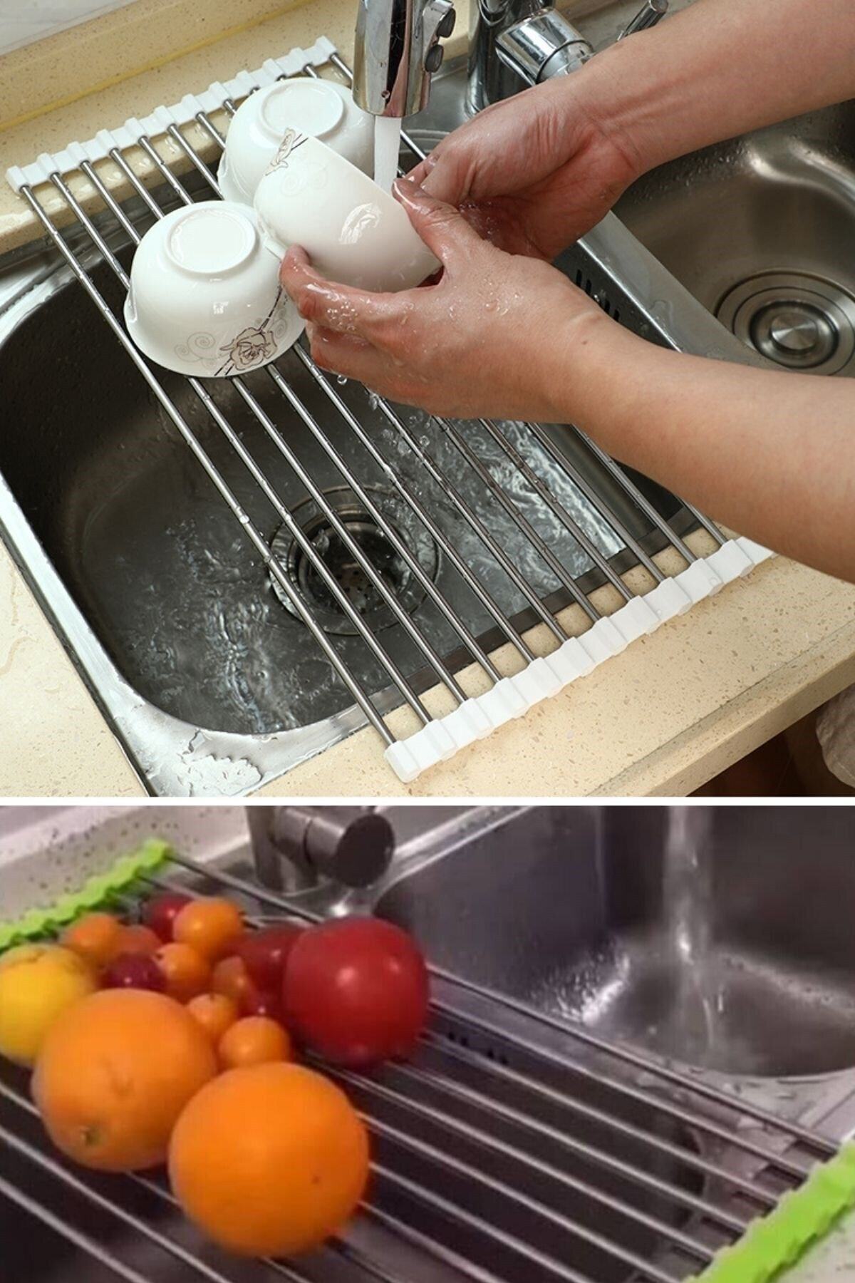 Evye Üstü Katlanır Nihale Paslanmaz Çelik Sebze Meyve Bulaşık Kurutma Süzgeci