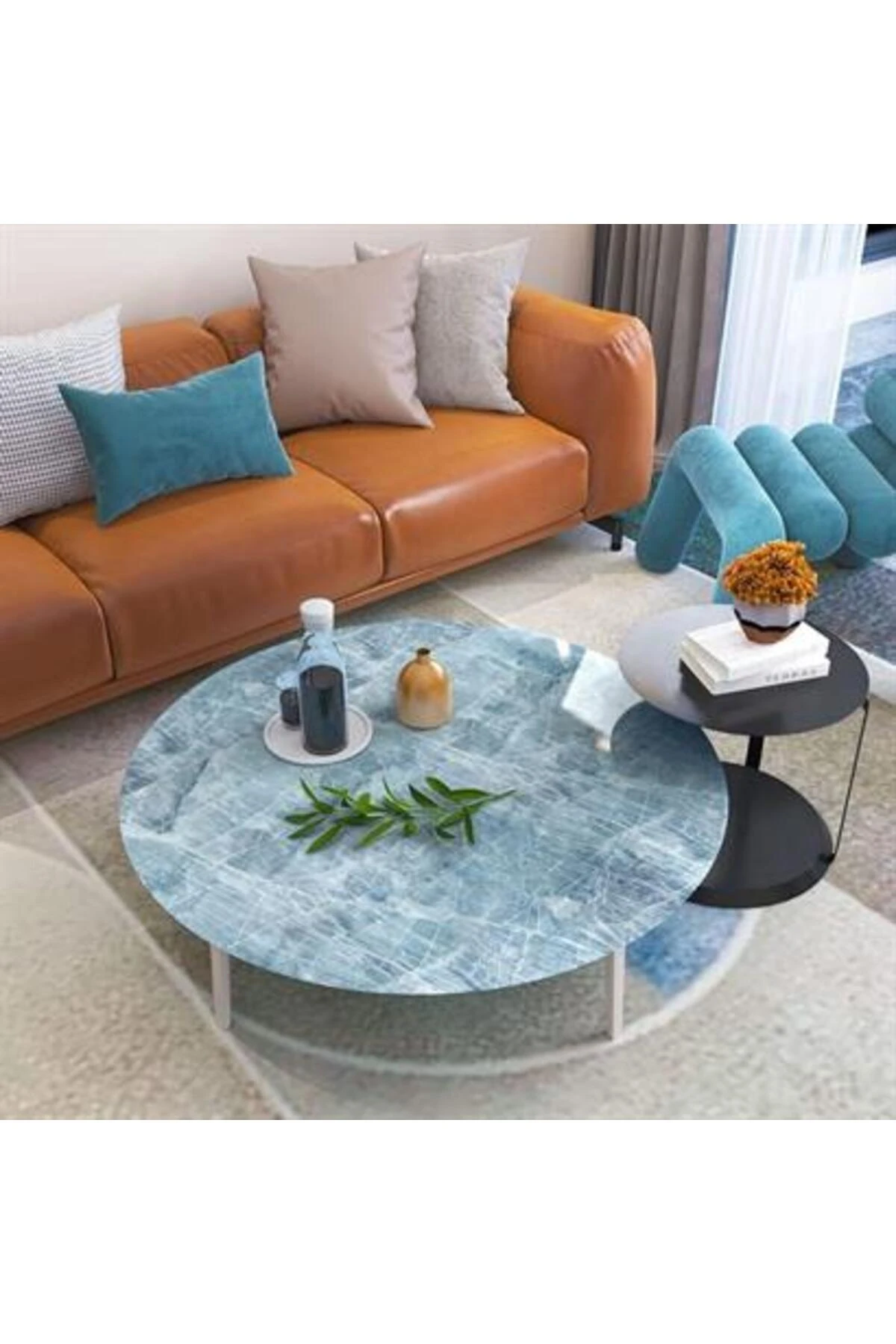 Mermer Desenli Masa Tezgah Mutfak Su Geçirmez Yapışkanlı Folyo Sticker Mavi 5x0,6m