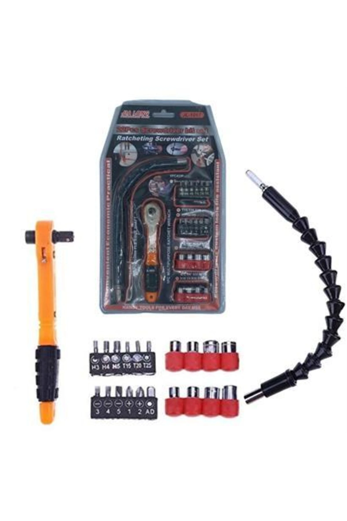 22 Parça Tornavida Seti Esnek Kıvrılır Cırcır Kollu Lokma Ucu Seti Snake Bits Uçlu