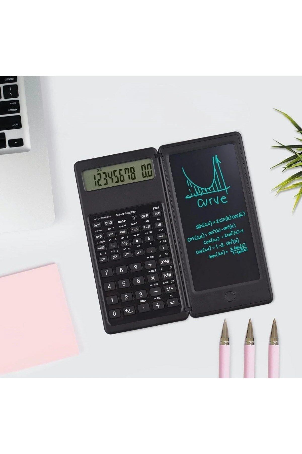 Silinebilir LCD Yazı Tabletli,Kalemli Katlanabilir Bilimsel Hesap Makinesi