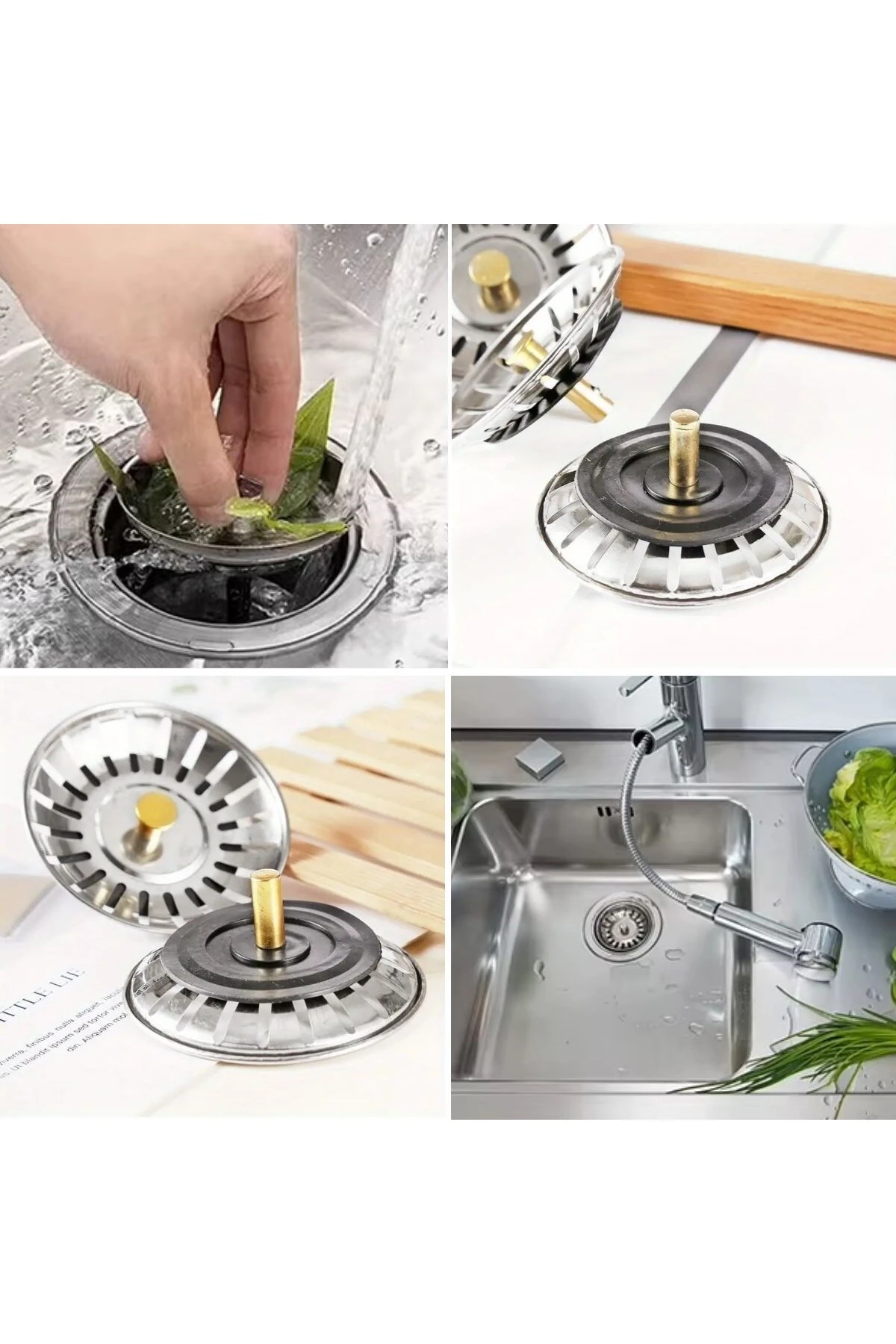 ® Paslanmaz Çelik Mutfak Evye Lavabo Süzgeci Lavabo Gideri Atık Gıda Tıpası