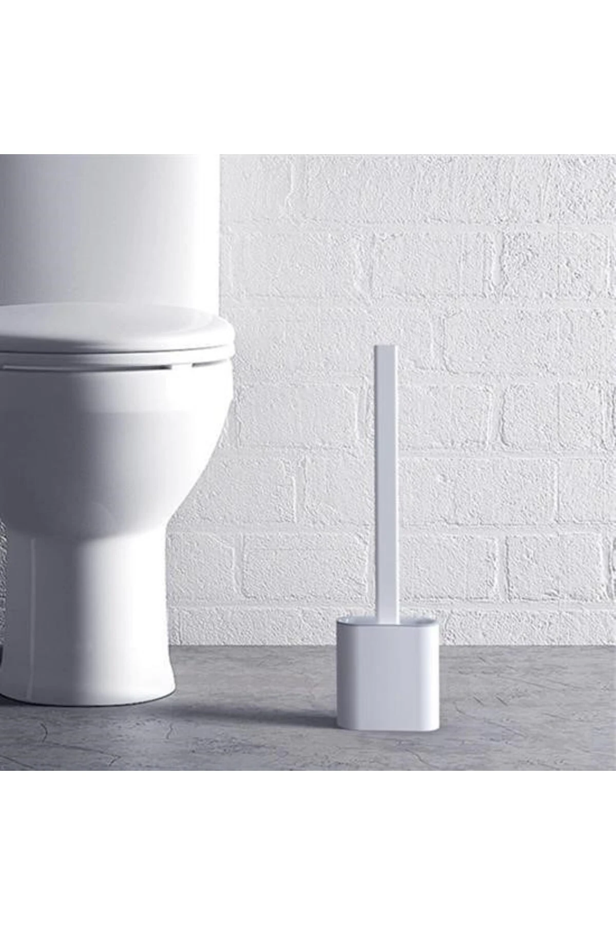 Duvara Monte Edilebilir Kapaklı Askılı Klozet Yumuşak Silikon Başlıklı Tuvalet Fırçası Seti