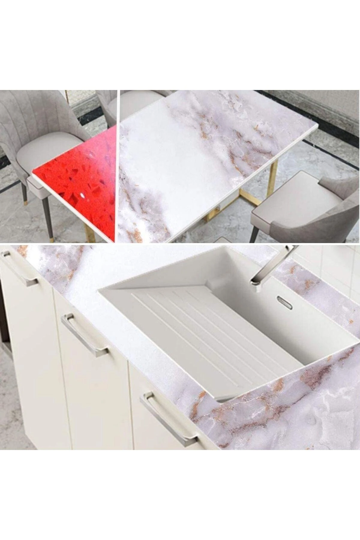 5 X 60 Mermer Desenli Masa Tezgah Mutfak Su Geçirmez Yapışkanlı Folyo