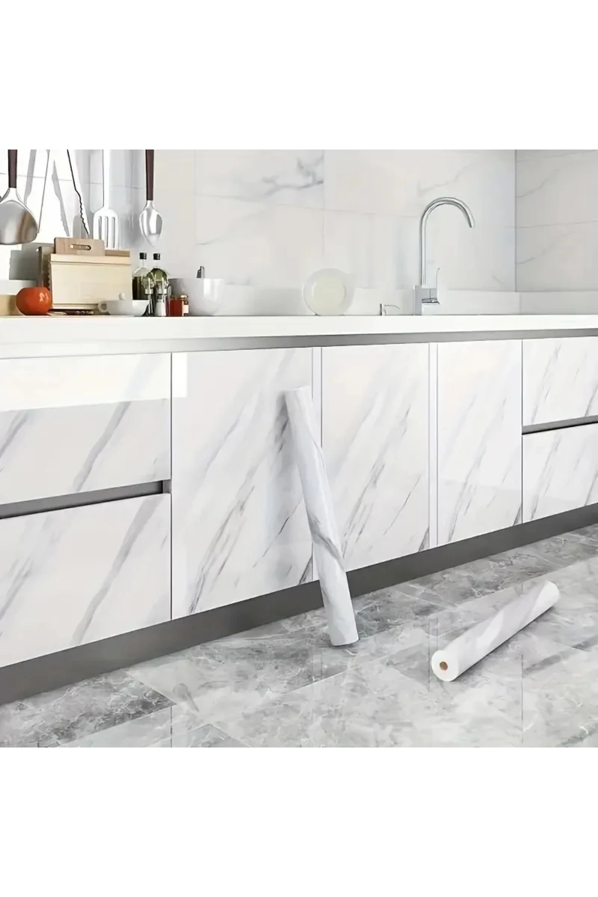 Mermer Desenli Sticker Folyo Beyaz 60cm*5mt