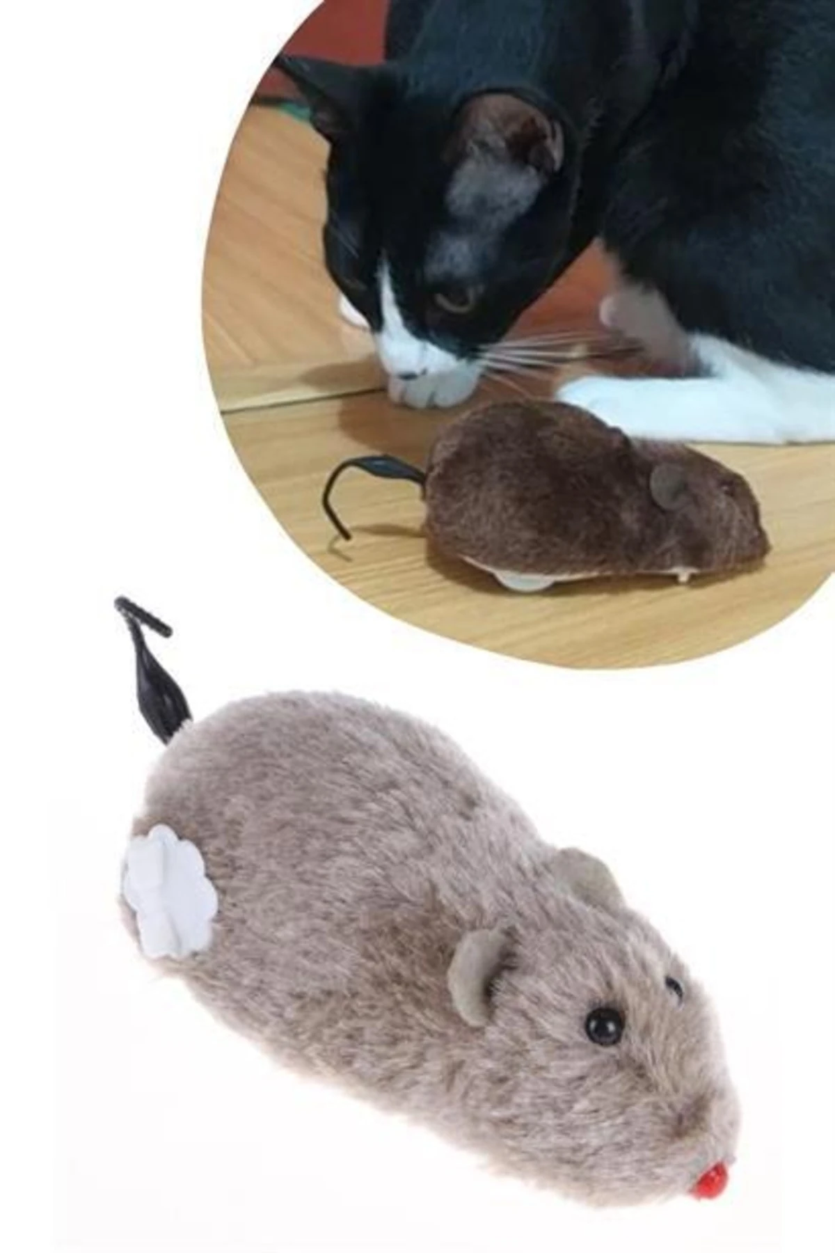 roichil® Kurmalı Kedi Eğitim Oyuncağı Tüylü Peluş Fare Yakalama Interaktif Sevimli Eğlenceli Oyuncak