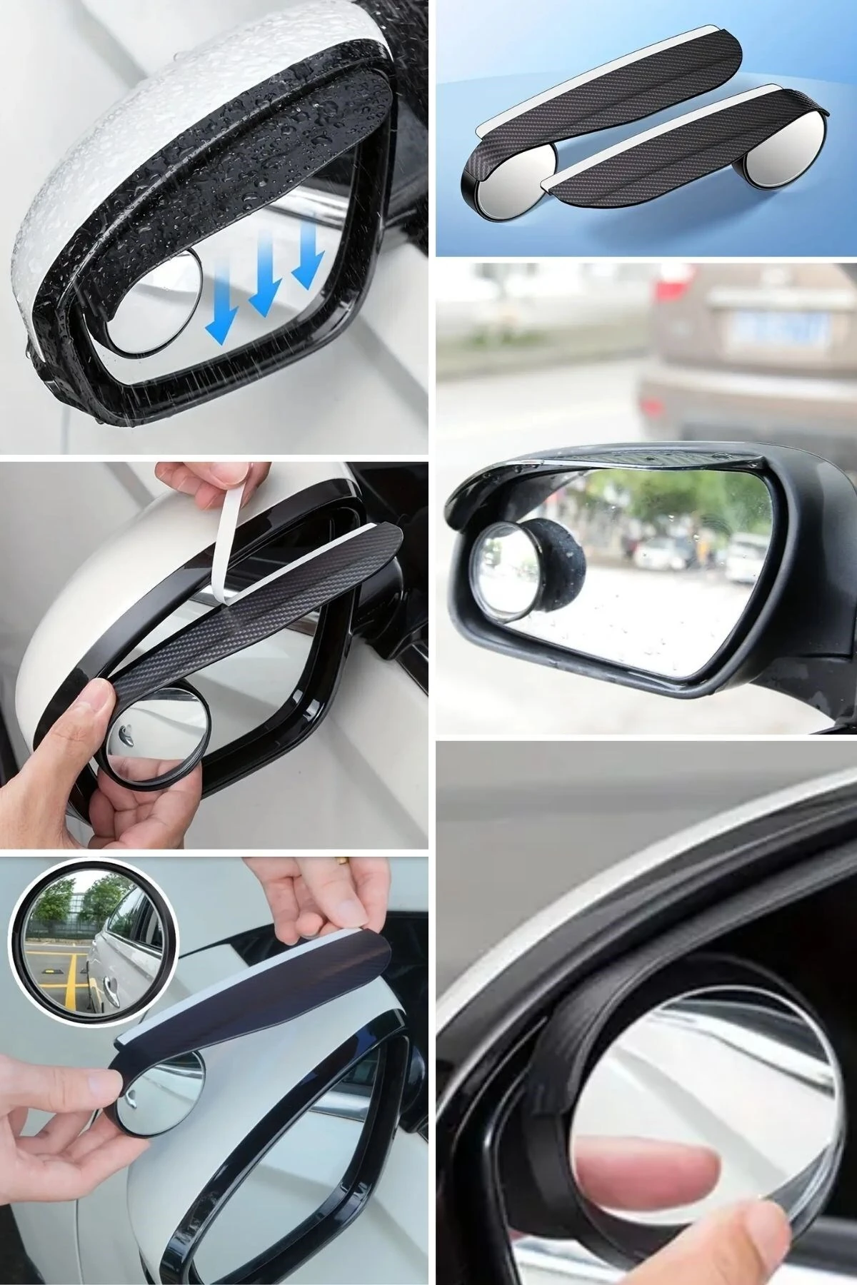 2 Adet Kendinden Aynalı Karbon Fiber Görünümlü Araba Yan Ayna Yağmur Koruyucuları