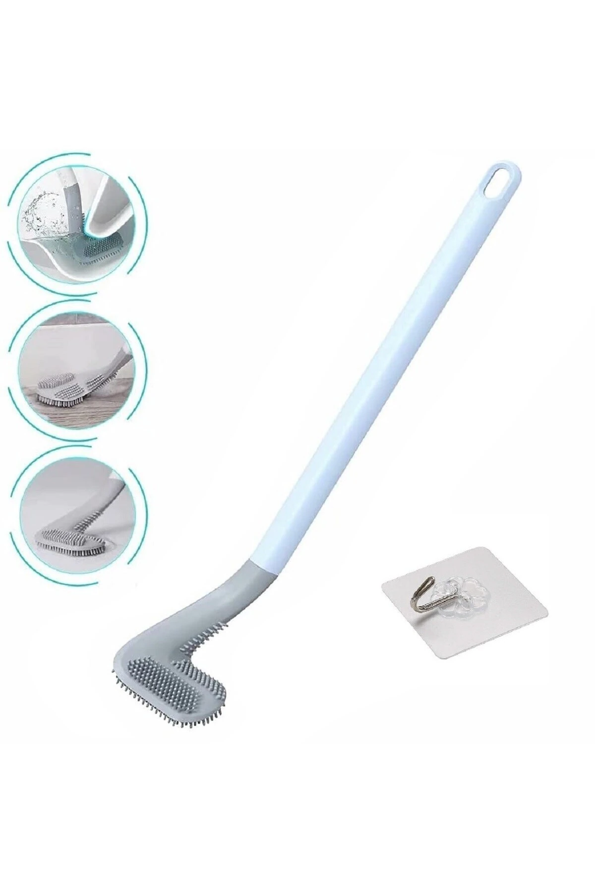 Beyaz Golf Tasarımlı Silikon WC Klozet Mutfak Temizlik Fırçası Kanca Hediyeli