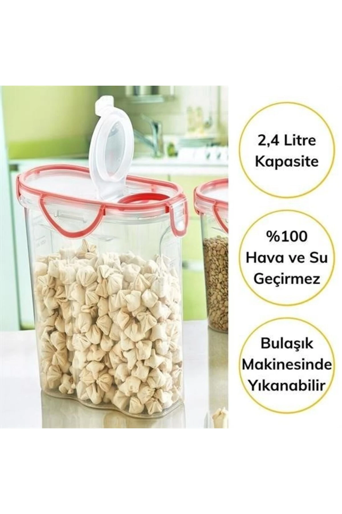 ® Kilitli Kapaklı Contalı Hava,Su Sıvı Geçirmez 2,4 Litre Erzak Saklama Kabı-SA590