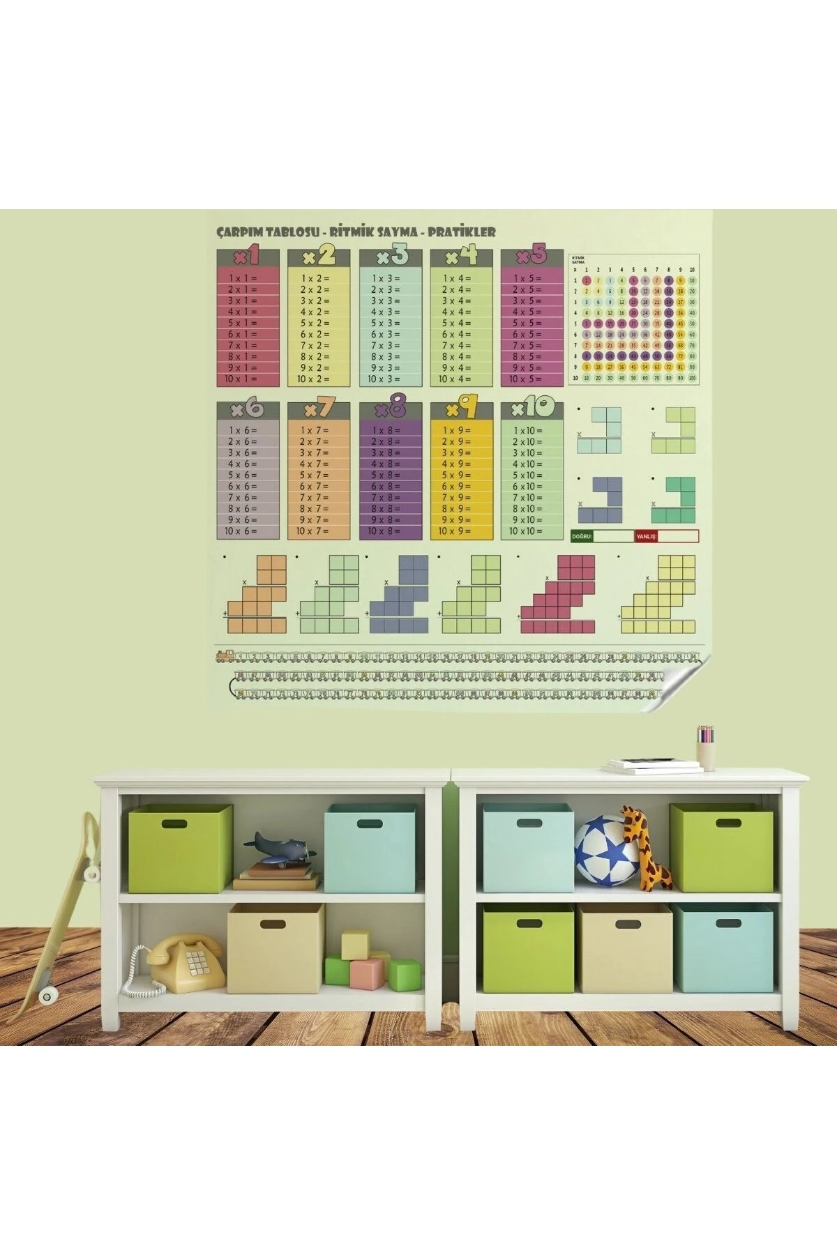 ® 100x100cm Statik Kağıt Renkli Çarpım Tablosu