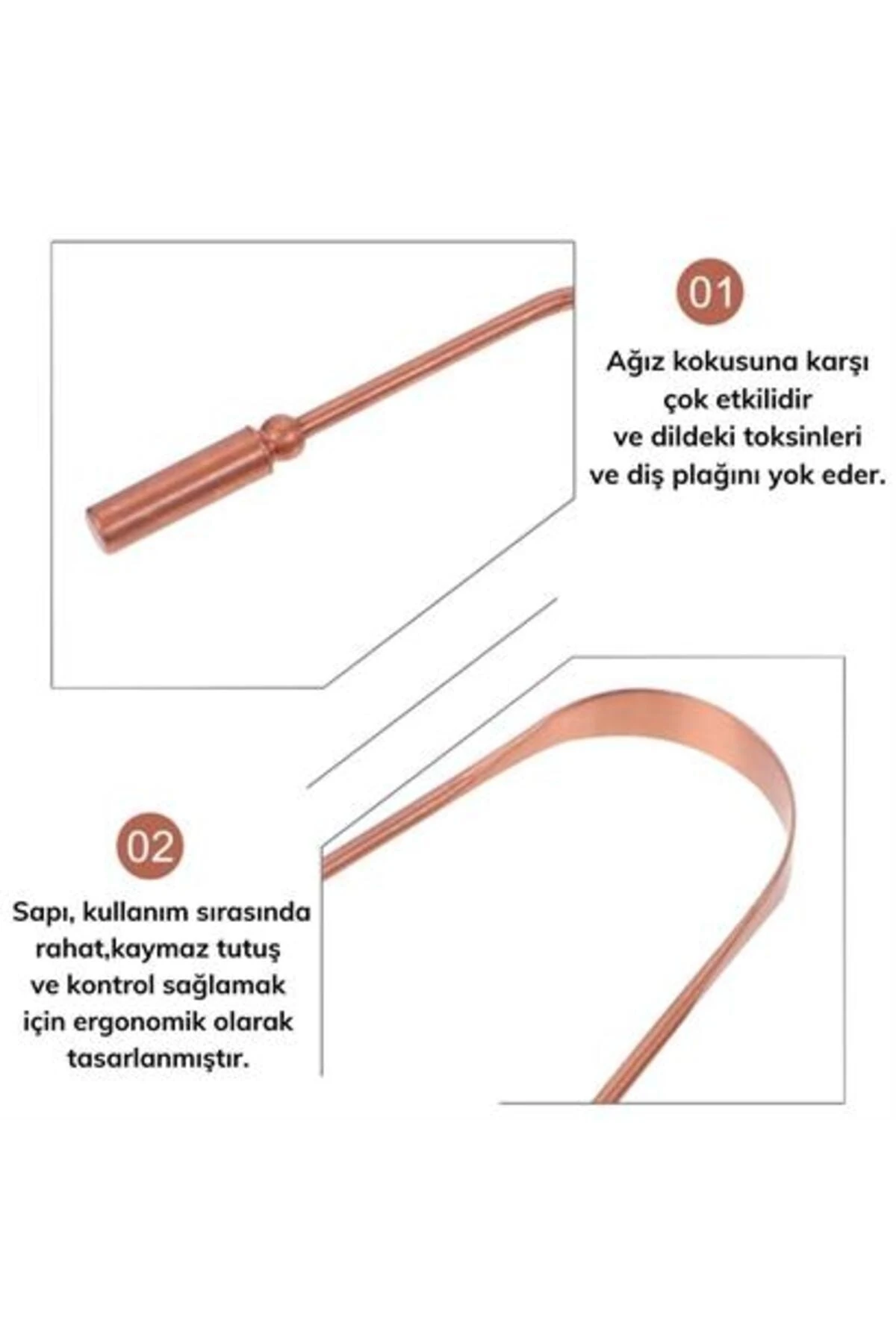 Bakır Oil Pulling Yağ Çekme Dil Plak Temizleme Aleti Dil Fırçası Sıyırıcı Dil Kaşığı