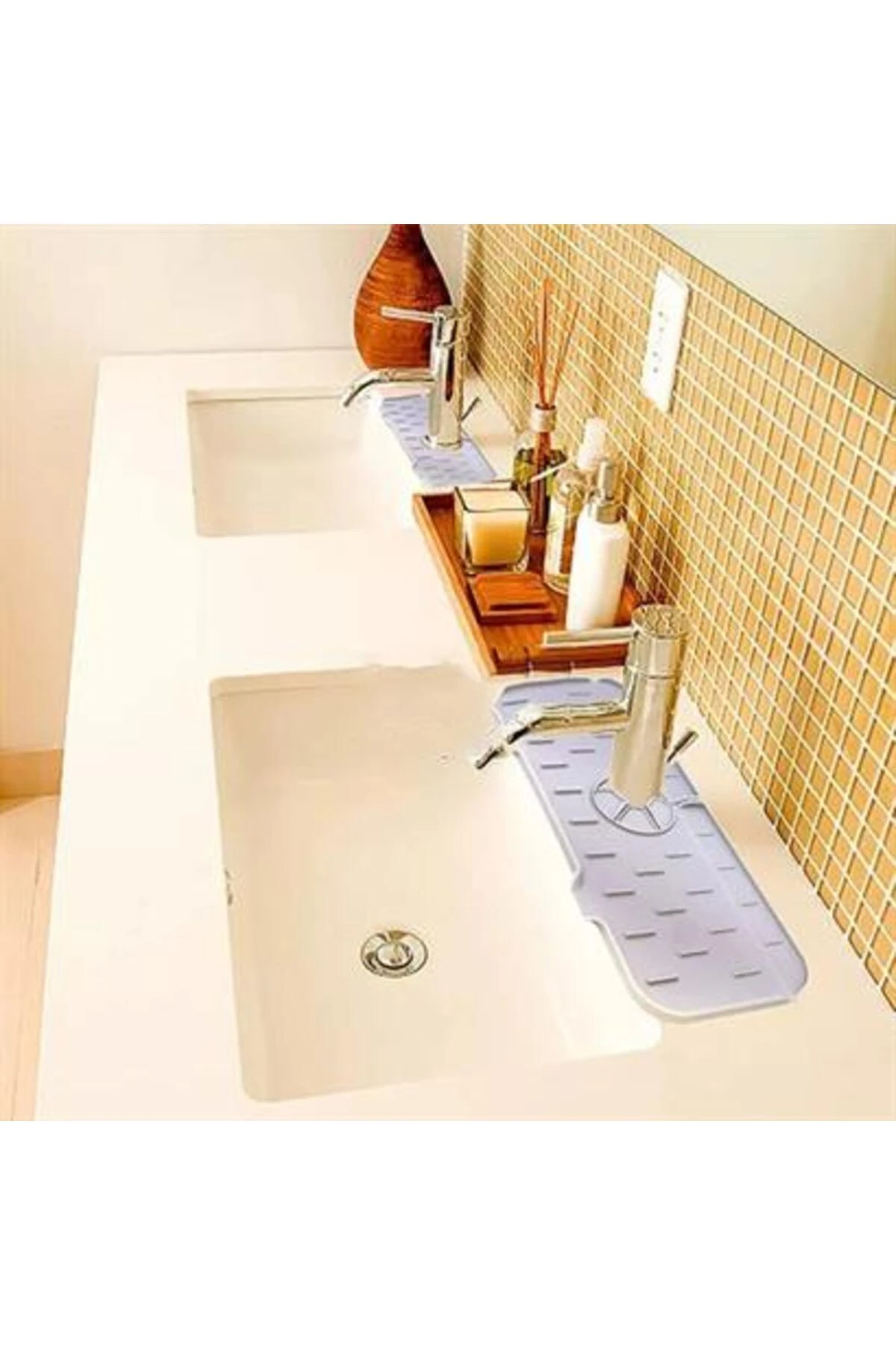 Lavabo İçin Silikon Esnek Mat Musluk Sapı Damlama Tutucu Raf Mutfak Tezgahı Sıçrama Koruma