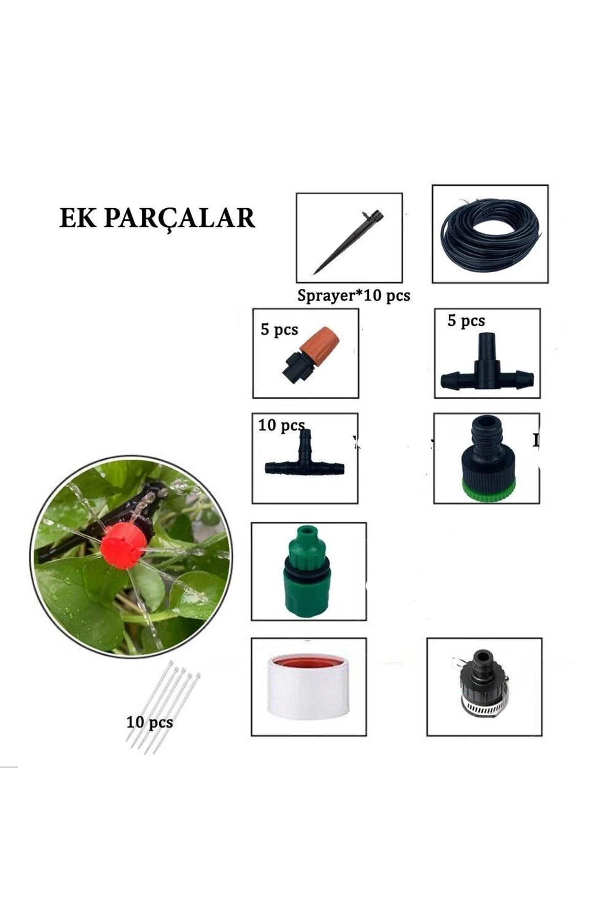 10 Metre Bahçe Damlama Sulama Sistemi Seti Hortum Ve Ek Parçaları
