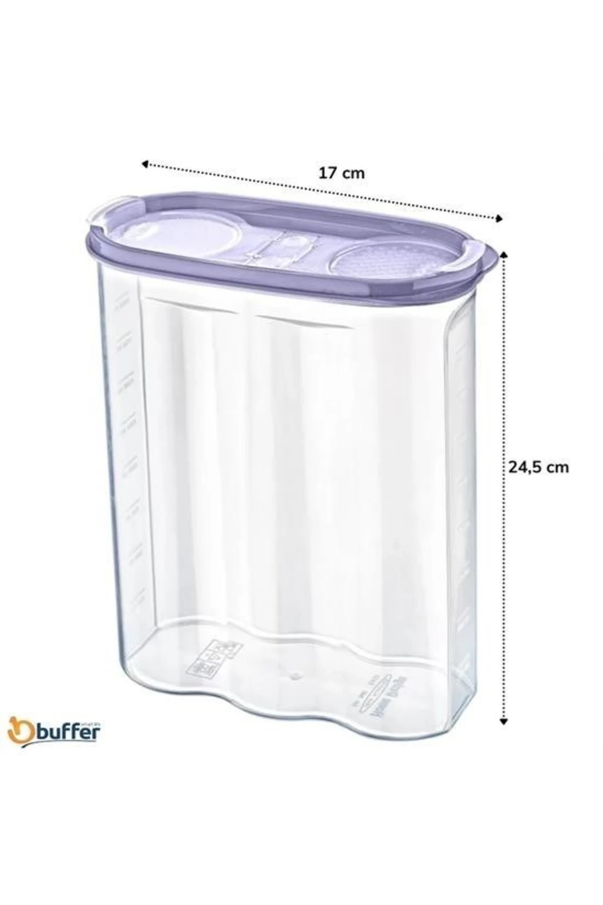 ® 2 Kapaklı Ölçekli Erzak Kuru Gıda Saklama Kutusu Kabı 2,4 Litre-SA940