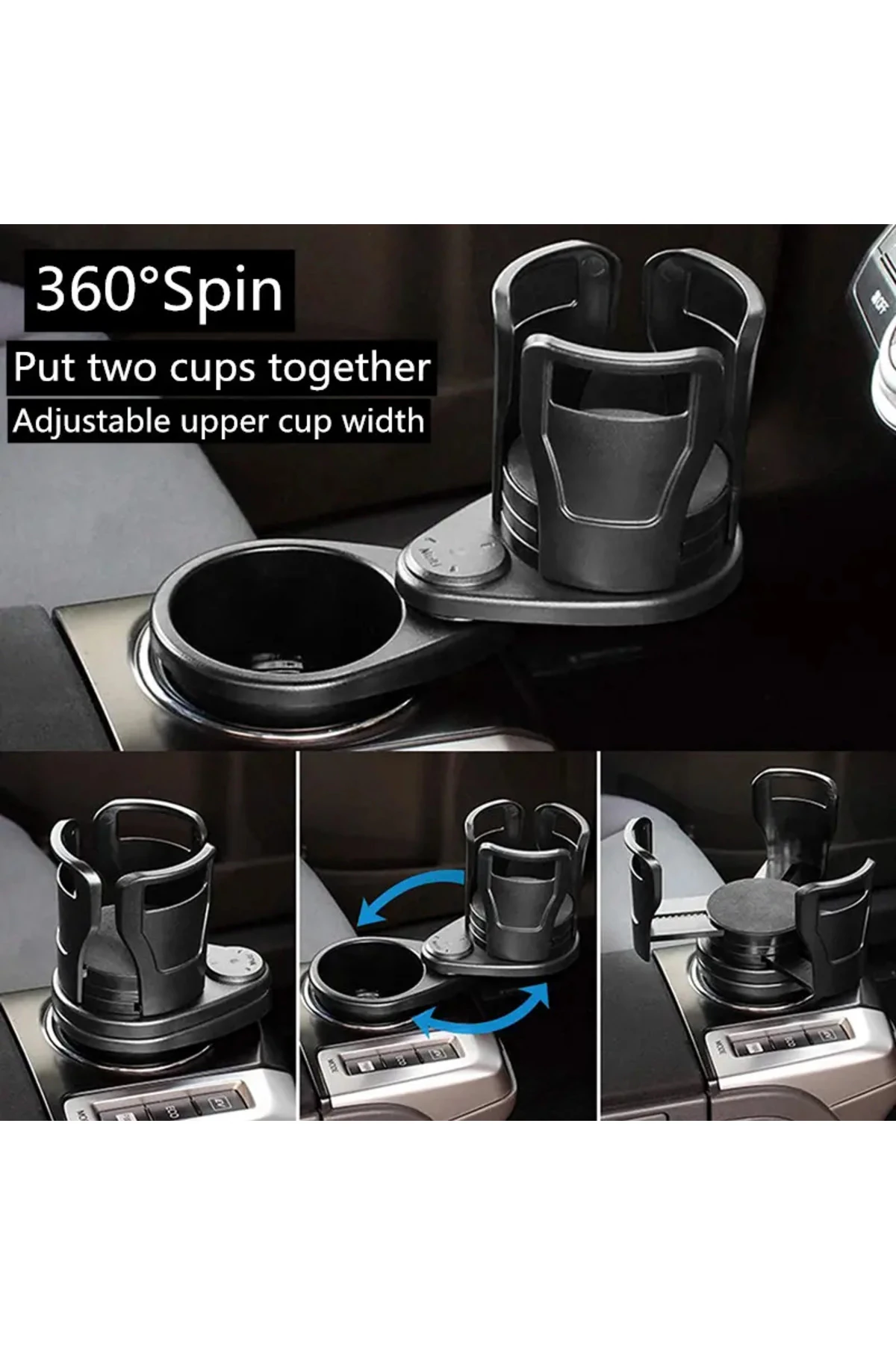 Araba Çift Bardak Tutucu – Ayarlanabilir ve 360° Dönebilen Çok Fonksiyonlu Bardak Standı