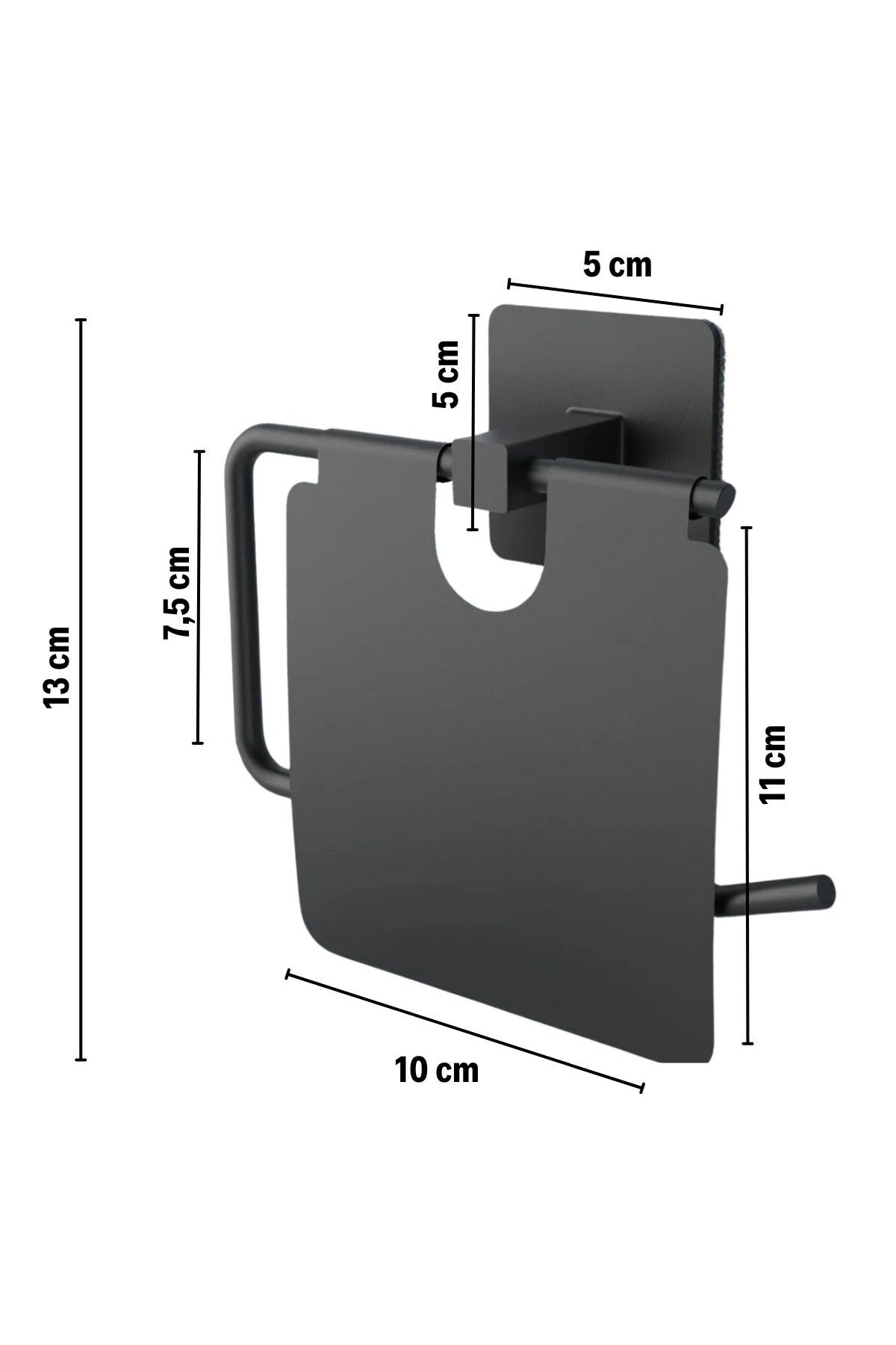 Kendiliğinden Yapışkanlı Siyah Paslanmaz Metal Kapaklı Tuvalet Kağıtlığı Aparatı