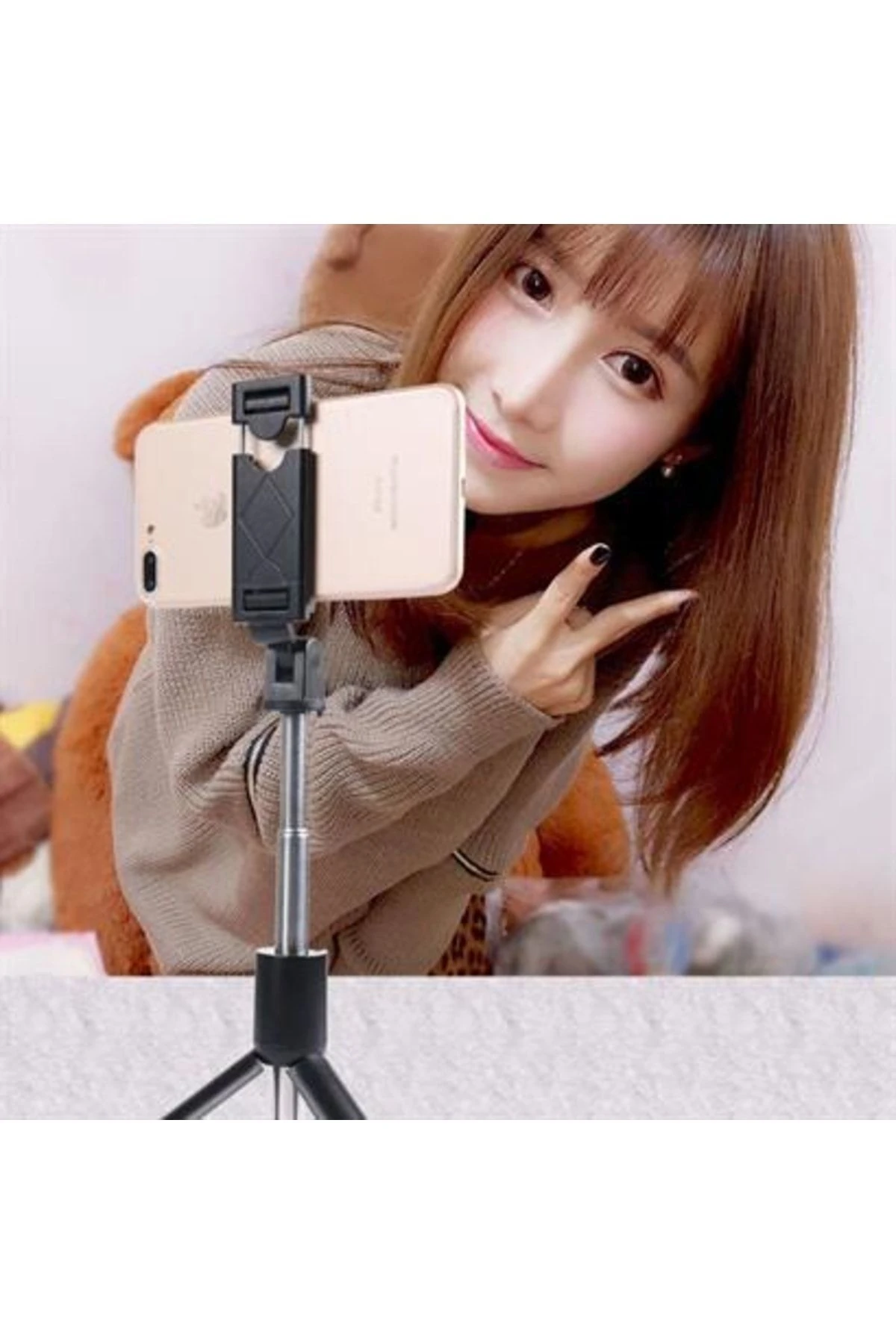 roichil® Sabitlenebilir Cep Telefon Tutucu Ayarlanabilir Taşınabilir 3 Ayaklı Tripod Selfie Çubuğu