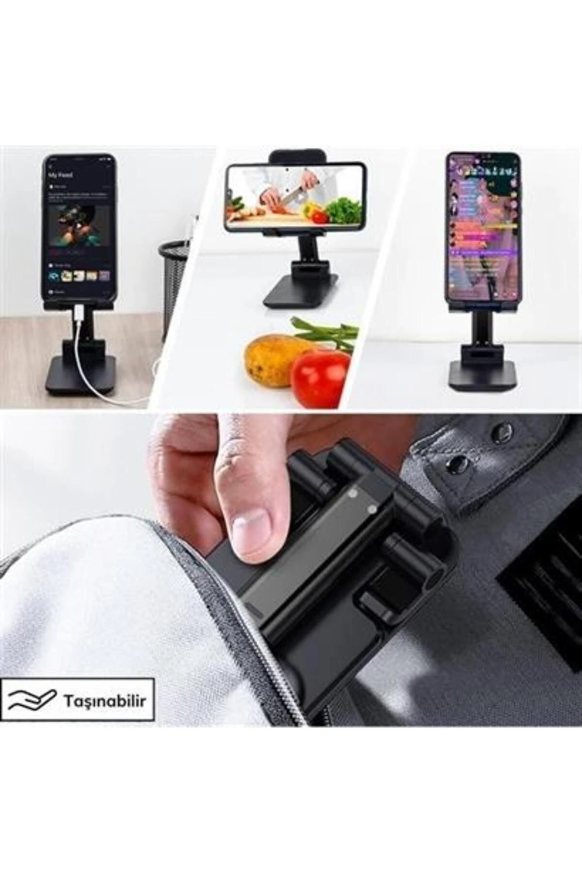 roichil® Siyah Aynalı Cep Telefonu Sabitleyici Stand Katlanabilir Ayarlanabilir Telefon Standı